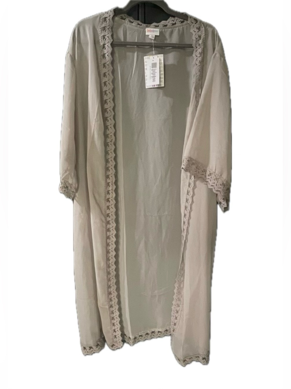 Lularoe Chloe Light Taupe Grey Lace-Trim Sheer Robe Kimono Medium New With Tags